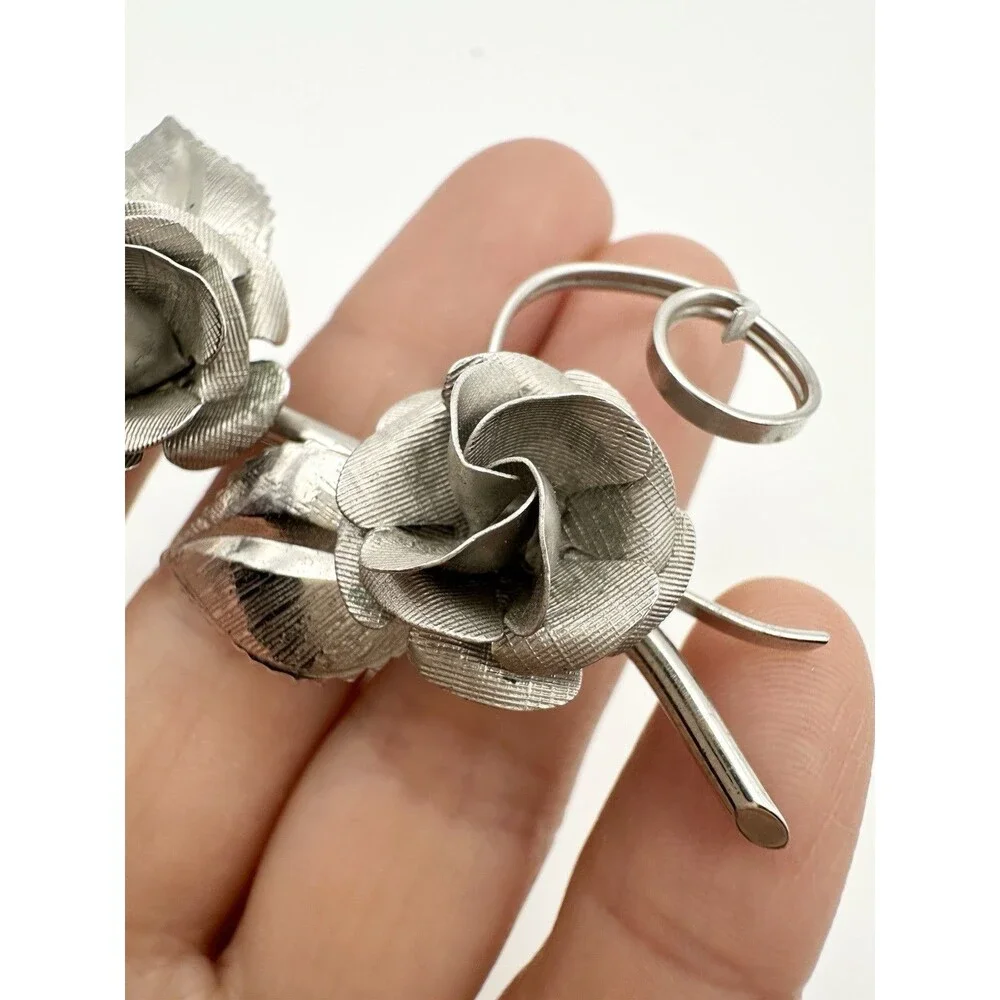 Vintage Sterling Silver 3d Rose Flower Brooch